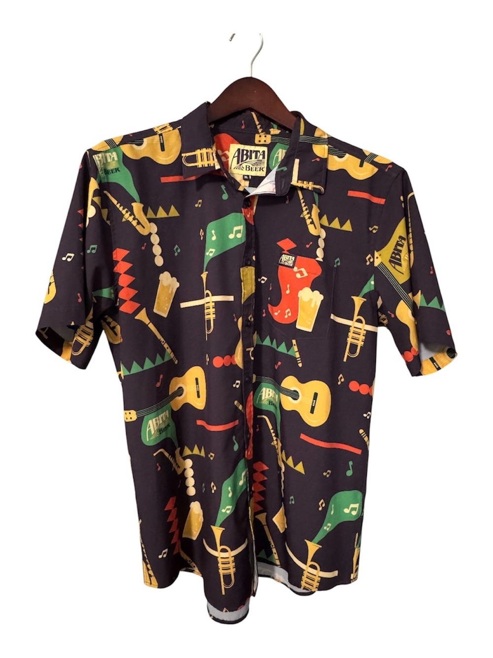 Abita Beer Hawaiian Shirt XL Mens Brist Mfg Button Up Musical Instruments Sound